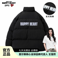 查爾斯桃心加厚保暖美式休閑學生面包服寬松立領反光字母棉衣外套男女同款 黑色 XL
