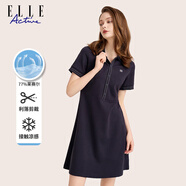 ELLE ACTIVE運(yùn)動(dòng)連衣裙收腰顯瘦裙子夏裝休閑舒適氣質(zhì)百褶通勤A字裙女裝 經(jīng)典POLO-藏青色 M