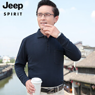 JEEP SPIRIT中老年人長袖T恤棉質(zhì)上衣大尺碼爸爸春裝40-50歲中年男士秋季打底 C03藏青 M 120斤以內(nèi)