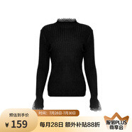 兩三事梵高文藝 青衫 蕾絲拼接半高領(lǐng)打底衫女春季復(fù)古修身內(nèi)搭針織衫 黑色 均碼 F