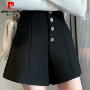 皮爾卡丹（pierre cardin）西裝短褲女外穿顯腿長(zhǎng)時(shí)尚靴褲高腰顯瘦a字闊腿褲子2025夏季新款 黑色 2XL