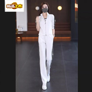 初徑2025新款歐洲站秋季時(shí)尚洋氣減齡運動(dòng)套裝三件套長(cháng)袖棉質(zhì)休閑 白色開(kāi)衫+白色褲子 兩件套 S （85-95斤）