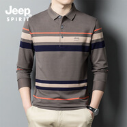 JEEP SPIRIT吉普男士翻領(lǐng)POLO衫長(zhǎng)袖條紋T恤 HB85T38灰色 M