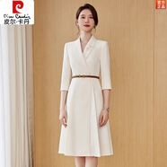 皮爾卡丹（pierre cardin）西裝連衣裙女高級(jí)感職業(yè)裝教師面試藝考播音主持人正裝工作服春秋 米白 M