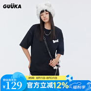 古由卡（GUUKA）matsui重磅短袖男士t恤夏季情侶裝2025新半袖體恤寬松潮牌打底衫 黑色 F4888 S