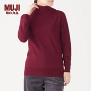 無印良品 MUJI 女式 天竺 高領(lǐng)毛衣 長袖針織衫 紫紅色 L