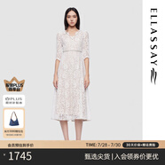 歌力思（ELLASSAY）2025早春新款高貴典雅睫毛蕾絲棉感中長款連衣裙女EWU361Y00700 純凈白 S