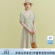 范思藍(lán)恩23FS12521茶歇法式雪紡碎花連衣裙女夏V領(lǐng)海邊度假長裙子 米底黃花 XS