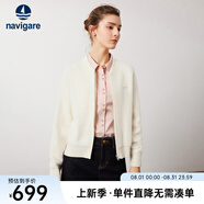 Navigare意大利小帆船女裝短外套秋冬季純羊毛保暖夾克衫寬松顯瘦休閑上裝 科技白 M