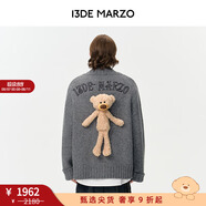 13DE MARZO男女同款 V領(lǐng)刺繡針織開衫百搭時尚休閑寬松毛衣外套 灰色 S