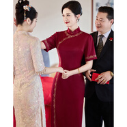 帕絲特婚慶禮服喜婆婆國風(fēng)新中式宴會(huì )裝媽媽婚宴旗袍禮服 酒紅 2XL