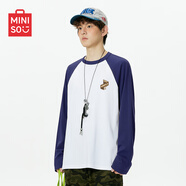 名創(chuàng)優(yōu)品（MINISO）長袖t恤男潮牌撞色插肩寬松休閑體恤秋季純棉透氣打底衫 藏青 M