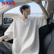NASA XVVX肌理感V領(lǐng)冰絲短袖t恤男夏季寬松潮流半袖青少年2025新款時(shí)尚體恤 白色 XL