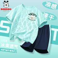 巴布豆男童夏裝套裝夏季新款兒童運(yùn)動(dòng)速干冰絲短袖t恤男孩透氣兩件套 【速干套裝】綠招呼巴布X_3 160
