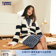 TOMMY JEANS【針織開衫】春秋季女絞花圓領(lǐng)內(nèi)搭針織衫/混紡條紋慵懶寬松外套 【條紋開衫】-藍(lán)白紅拼色YBH S （推薦：100-115斤）