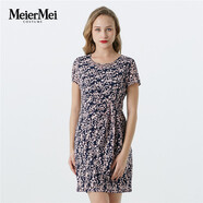 MeierMei玫而美女裝時(shí)尚縫石修身氣質(zhì)連衣裙中長(zhǎng)款短袖夏季碎花連身裙 H82 36