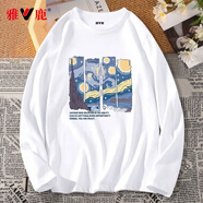 雅鹿長(cháng)袖t恤男純棉春秋季潮流ins青少年學(xué)生寬松大碼休閑男士T恤上衣 白/星空繪 2XL （重145-160斤高180-185）