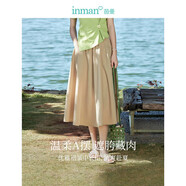 茵曼（INMAN）夏季休閑半身裙女松緊高腰寬松A字遮肉高級中長(cháng)半裙子 卡其色 XL 