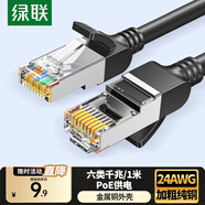綠聯(lián)六類純銅網(wǎng)線 CAT6類千兆網(wǎng)絡(luò)高速連接線 電腦寬帶8芯雙絞線 POE供電成品跳線黑色1米 50191