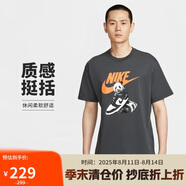耐克NIKE男子短袖T恤 針織無領 運動休閑 經典簡約HQ9245-060黑灰 XL