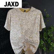 JAXD宸鑠男裝夏季新款個(gè)性古惑仔短袖休閑百搭圓領(lǐng)體恤半袖洋氣上衣 米拼黃 M 建議95-115斤