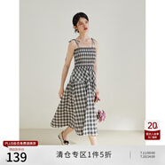 自巧（ZIQIAO）小個(gè)子法式復(fù)古打攬格紋連衣裙2023新款高腰吊帶裙氣質(zhì)長(zhǎng)裙 黑白格紋吊帶 XS (2碼)