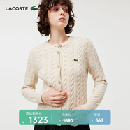 LACOSTE法國鱷魚女裝時尚潮流百搭圓領(lǐng)絞花開衫長袖毛衣|AF0904 IBR/米色 XS /155
