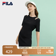 FILA 斐樂(lè)官方女裝針織連衣裙2025夏新款時(shí)尚簡(jiǎn)約休閑修身連身裙 正黑色-BK M 165/84A/M