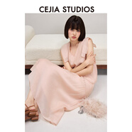 CEJIASTUDIOS進(jìn)口粉色桑蠶絲仙女飛袖襯衫女V領(lǐng)小衫半身裙套裝2025夏新款 水蜜桃粉(半裙)預訂 S