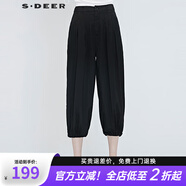 S.DEER圣迪奧夏季女裝時尚百搭個性寬松休閑抽繩長褲S20280821 黑色/91 S 160