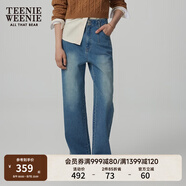 Teenie Weenie小熊女裝春季直筒牛仔褲時(shí)髦長(zhǎng)褲遮肉潮流長(zhǎng)褲時(shí)尚女 中藍(lán)色 L (170)