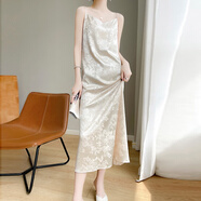 阿瑪施（AMASS）哥弟適用夏季緞面提花吊帶連衣裙女V領(lǐng)氣質(zhì)長(cháng)裙中 香檳色 S 均碼