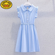 G.DUCKKIDS女童學(xué)院風(fēng)連衣裙夏季薄款新款洋氣公主裙夏裝兒童娃娃領(lǐng)裙子 藍(lán)色 學(xué)院裙子7100 150