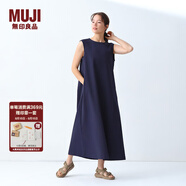 無印良品（MUJI）女式易干彈力泡泡紗無袖連衣裙女裝裙子長裙25年夏季連身裙 藏青色 S （155/80A）