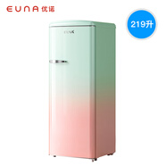 優(yōu)諾（EUNA）復(fù)古冰箱家用客廳小型冷藏冷凍單門大容量白綠色 春櫻香草綠