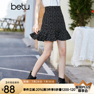 betu百圖女裝高腰顯瘦碎花雪紡半身裙小魚尾a字短裙裙子女2202T48 黑色 XS