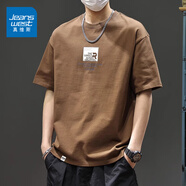 真維斯2025新款夏季純棉短袖t恤男薄款寬松休閑半袖上衣男款夏裝體恤衫 咖啡色 【重磅純棉】 M