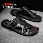 公牛世家（G.N.Shi Jia）拖鞋男款外穿夏季戶外運(yùn)動(dòng)沙灘涼拖鞋戶外休閑透氣一字拖 黑色 38