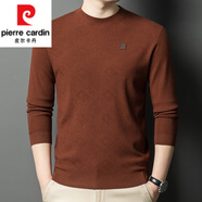 皮爾卡丹（pierre cardin）長袖t恤男春秋季新款圓領(lǐng)中年爸爸裝薄款上衣針織打底衫體恤上衣 焦糖色 XL 175