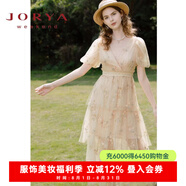 卓雅周末（JORYA weekend）24夏新款收腰蕾絲繡花亮片泡泡袖蛋糕長(cháng)裙仙氣網(wǎng)紗連衣裙 玫瑰粉紅色 M