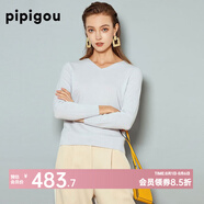 皮皮狗新款V領(lǐng)長(cháng)袖羊絨衫女針織基礎百搭套頭針織打底衫毛衣女 817淺銀灰 L /105