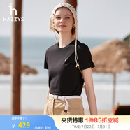 哈吉斯（HAZZYS）男女裝 夏季【PHIZ系列】情侶款復(fù)古繡花寬松圓領(lǐng)T恤 黑色BK -女 S (155/80A 36) 女
