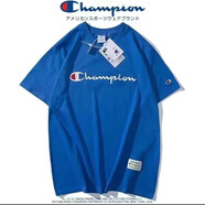 冠軍（CHAMPION）夏季純棉短袖刺繡潮牌新款T恤圓領(lǐng)寬松男女學(xué)生休閑大碼情侶上衣 寶藍大長(cháng)條T恤 2XL