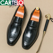 卡帝樂(lè )鱷魚(yú)（CARTELO）樂(lè )福皮鞋男款復古夏季商務(wù)正裝英倫休閑鞋發(fā)型師男鞋一腳蹬豆豆鞋 3688黑色 43 標準皮鞋碼