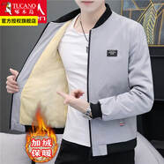 啄木鳥(niǎo)外套男秋冬季潮流寬松休閑男士夾克加絨加厚棒球棉服秋冬男裝衣服 小方塊灰色 XL 建議110-125斤