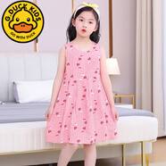 G.DUCKKIDS女童連衣裙棉綢夏季新款薄兒童女孩裙子中大童外穿裙寶寶背心裙女 格子玫瑰 【寬肩】美 140 身高130cm內(nèi)55斤左右