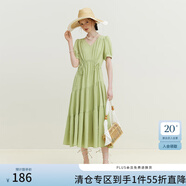 范思藍(lán)恩23FS12618設(shè)計(jì)感溫柔風(fēng)茶歇裙女夏新款顯瘦連衣裙子 新葉綠 XL