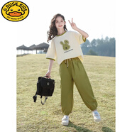 G.DUCKKIDS女童短袖套裝夏裝2025新款t恤半袖上衣中大童女裝夏季女孩兒童裝 牛油果綠套裝 【T恤+褲子】 150 cm