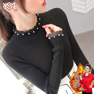 翊尚美毛衣女冬新款春秋季半高領(lǐng)針織衫女士打底衫修身顯瘦蕾絲內搭上衣 黑色【釘鉆拼接氣質(zhì)加絨款】 L 【115-140斤】