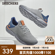 斯凱奇（Skechers）男鞋夏季百搭休閑鞋運動鞋一腳蹬減震舒適透氣網(wǎng)面鞋 灰色/藍色/65867-GYBL 42